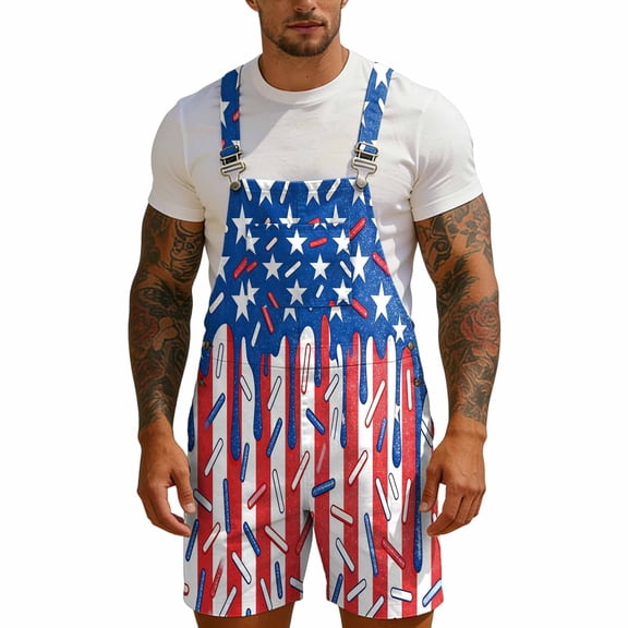 CAIVO Men Bib Overalls Casual Overalls With Adjustable Straps Independence Day Comfortable Stylish Everyday Wear Fashion Shorts Romper Celebrate America's 250th Anniversary Jumpsuits