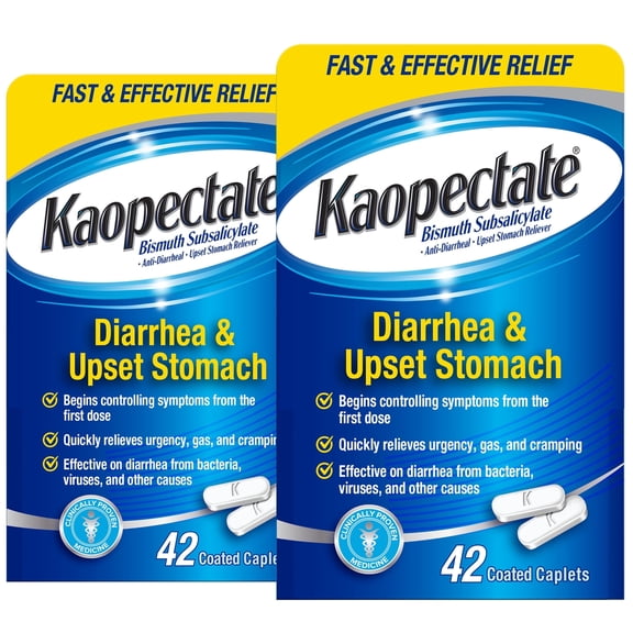 Kaopectate Multi-Symptom Anti-Diarrheal & Upset Stomach Reliever, 42 Caplets (Pack of 2)