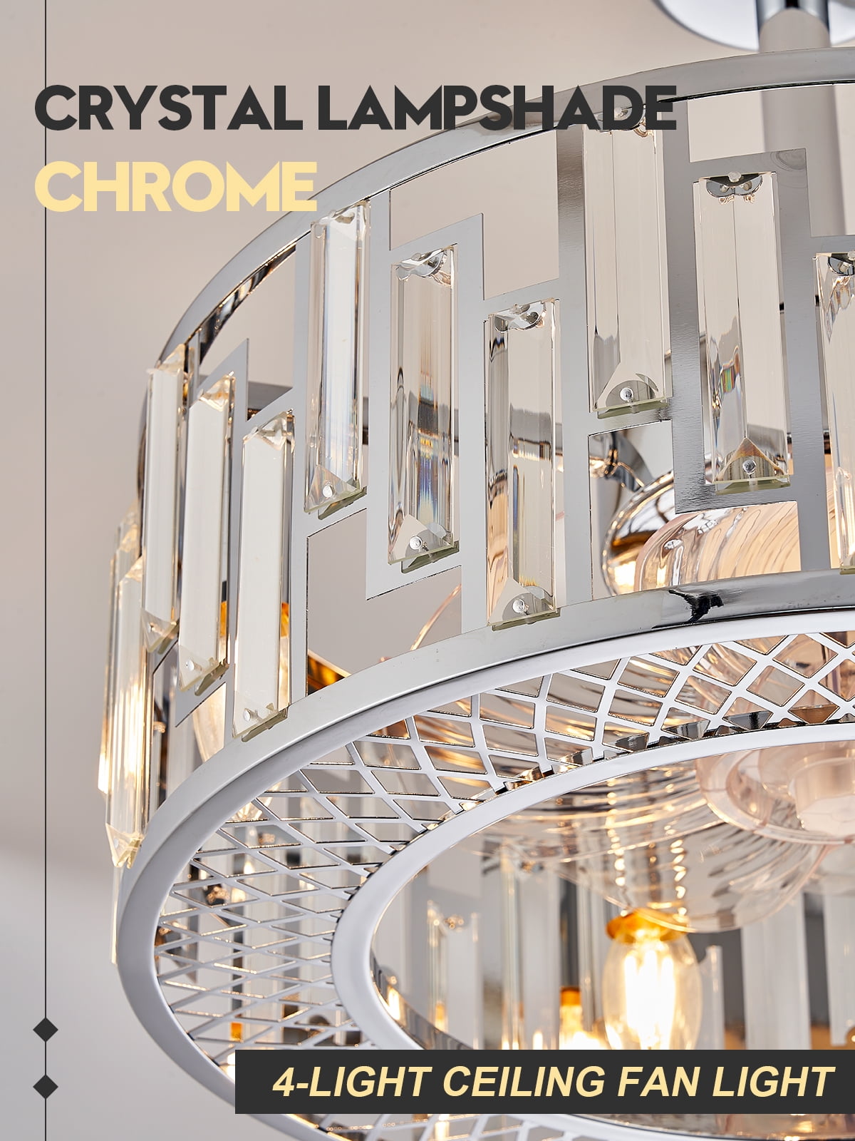 Modern Chrome Caged Ceiling Fan with Light for Bedroom Crystal Ceiling Light Fixture with Fan Bladeless Ceiling Fan Light for Kitchen Hallway Dining Room