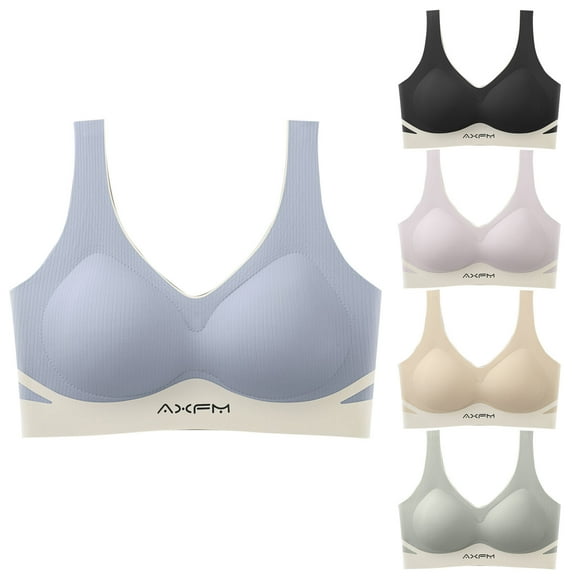 SMihono Fashion Women's No Underwire T Shirt Bras Beauty Back Everyday Bralette Stretch Lightweight Push Up Liftup Breathable Bras Beige L