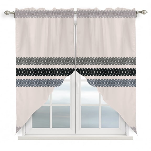 Farmhouse Swag Valances for Windows, Kitchen Curtains 36 Inch Length 2 Panels Set, Modern Minimalist Stripes Pattern Rustic Short Curtains for Small Windows Rod Pocket Cafe Curtains Drapes 28"x36"