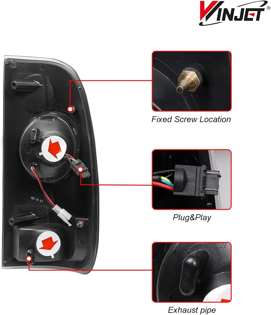 Winjet LED Tail Lights Fit For 1997-2003 Ford F150 & 1999-2007 Ford F250/F350/F450/F550 Super Duty Taillight Assembly w/LED Turn Signal/Running/Brake Light (Black Housing Clear Lens)