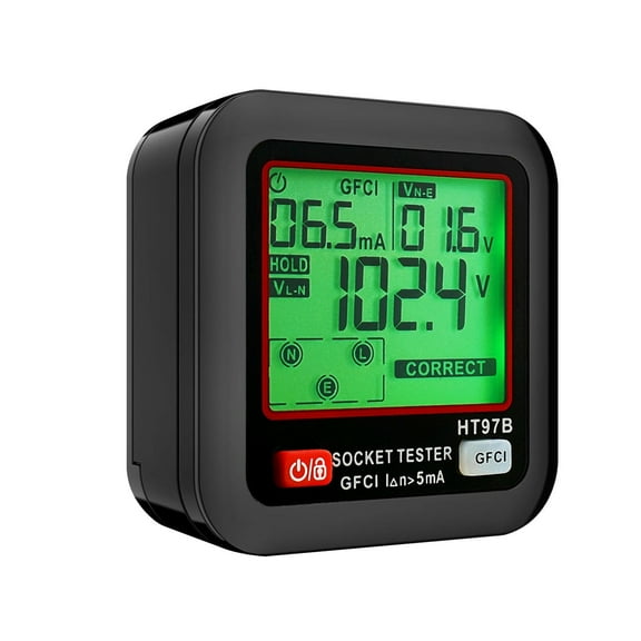 Smart Outlet Tester with GFCI Test & LCD Display - Receptacle Polarity and Voltage Detector, Easy-to-Read