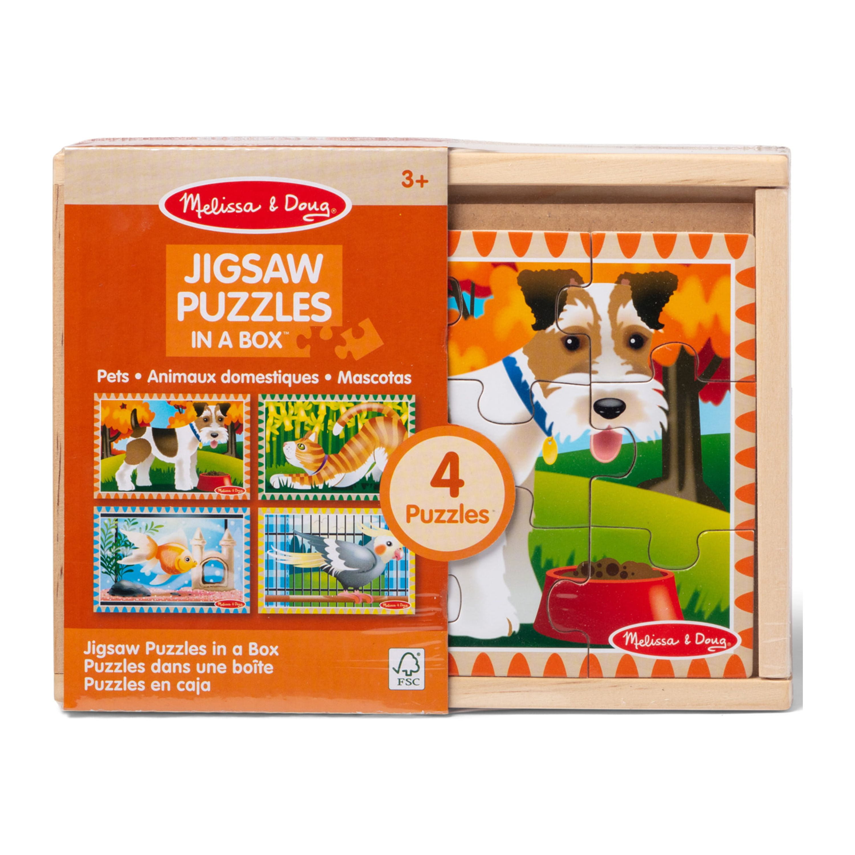 Melissa & Doug Dinosaurs 4-in-1 Wooden Jigsaw Puzzles in a Storage Box (48  pcs) - Kids Puzzle, Dinosaur Puzzles for Kids Ages 3+ - FSC-Certified