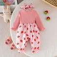thumbnail image 7 of WOYY Girls Cute Strawberry Print Ruffle Long Sleeve Romper Jumpsuit with Headband, Sizes 9-12M, 7 of 7