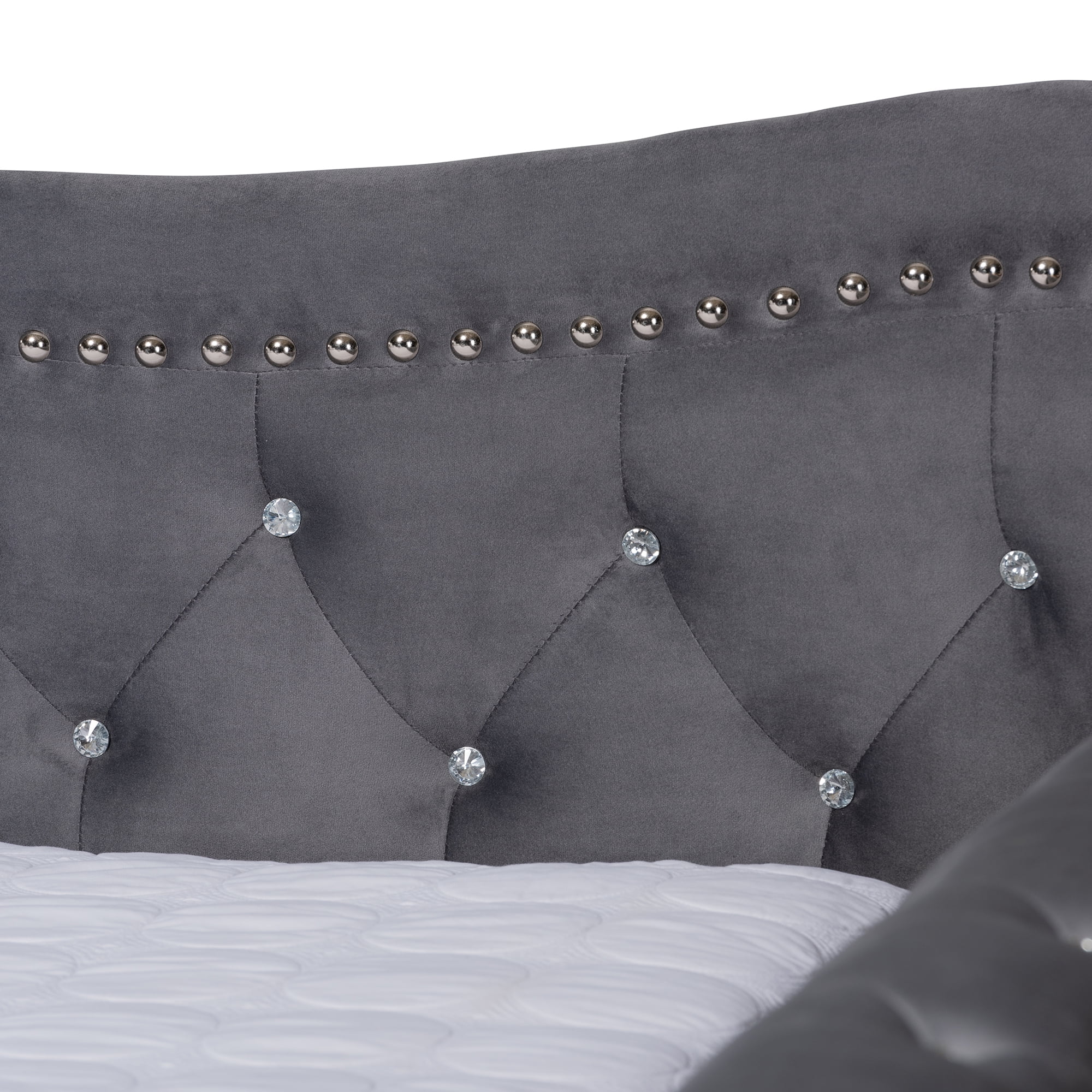 Baxton Studio Abbie Grey Velvet Upholstered and Crystal Tufted Full Daybed
