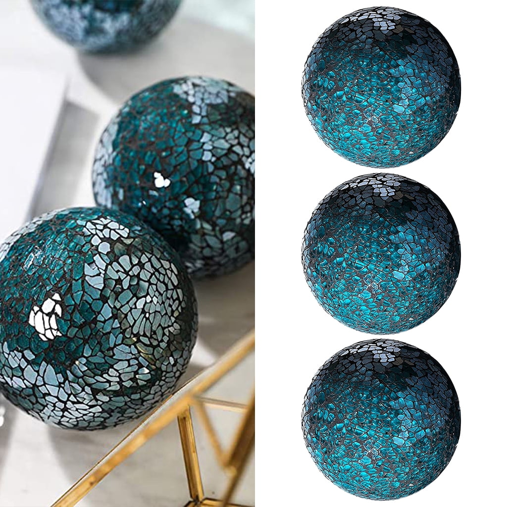 Mosaic Sphere Balls 8cm Housewares Centerpieces Set Decorative Orbs Decorative Ball for Ornaments Coffee Table Decor Festival Living room and 3Pcs Blue 3Pcs