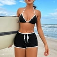 thumbnail image 3 of Lopeceal Women's 2 Piece Swimsuit Contrast Trim Halter Triangle Top with Shorts Bathing Suits Bikini Set, 3 of 7