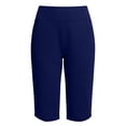 thumbnail image 5 of Womens Bermuda Long Shorts Knee Length Capris Pull on Petite High Waisted Athletic Shorts with Pockets Summer Stretch Loose Jeggings Blue M, 5 of 7