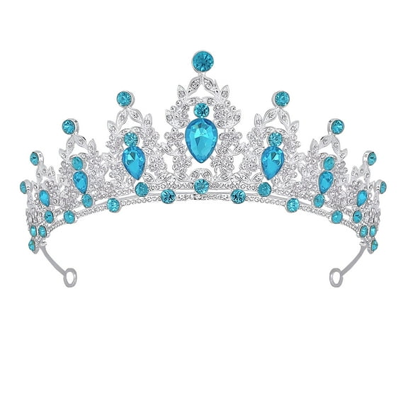 TELOLY Tiara Crown Headband Rhinestone Tiaras Decorations Quinceanera Miss Bride Sky-Blue Tiara Headband