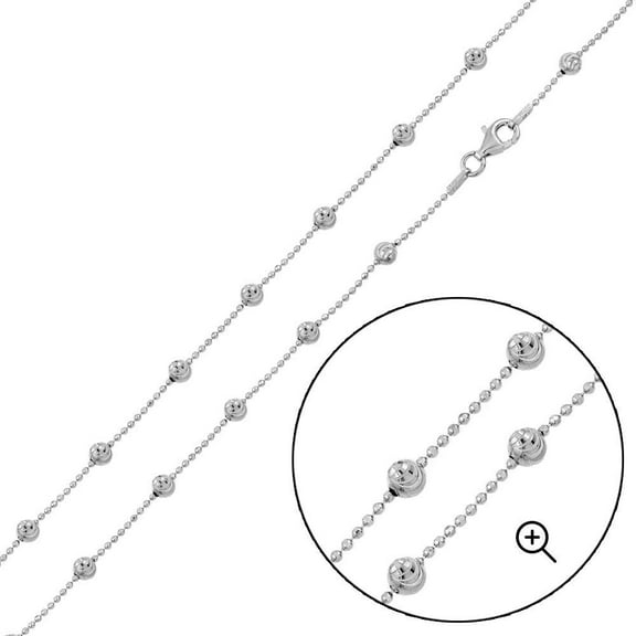 Sterling Silver Rhodium Plated Wave Diamond-Cut Bead 004 Chains 3.8mm Italy 30" 925 Jewelry Female