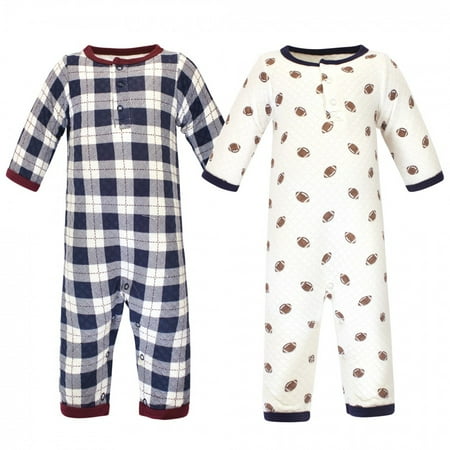 

Hudson Baby Infant Boy Premium Quilted Coveralls 2pk Football 12-18 Months