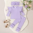 thumbnail image 2 of masbird Baby Girl Clothes 3 6 9 12 Months Outfits Long Sleeve Knitted Romper & Daisy Pants Fall Winter 3Pcs Clothes Sets,Light Purple,0-6 M, 2 of 5