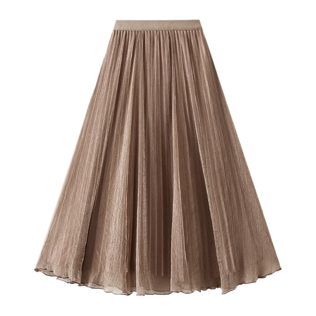 Aocisk Jupe de Danse Mi-Longue pour Femmes, Taille Haute, Design Réversible avec Maille pour Fête et Performance, Kaki, Taille Unique