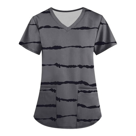 

SELONE Scrub Tops for Women Shirts for Women Graphic Short Sleeve V Neck with Pockets Working Uniform Blouse Fashion Beach Classy Y2K Soft Basic Cute Tops Ladies Tops and Blouses Going Out Tops Gray S