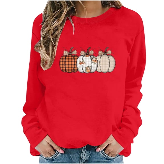 Women's Long Sleeve Sweatshirt with Halloween Print SBYOJLPB Round Neck Hoodless Sweatshirts