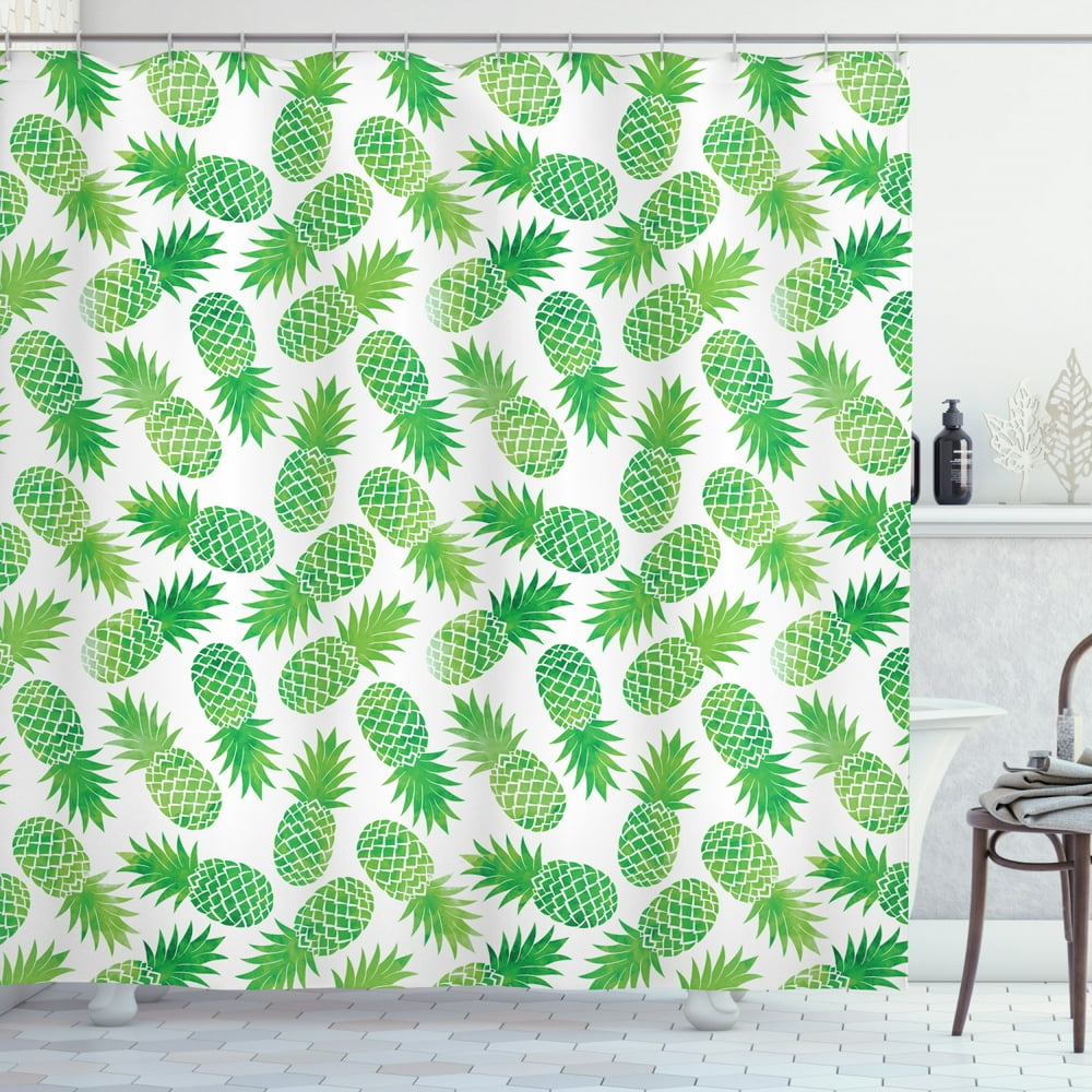Pineapple Shower Curtain, Ombre Watercolor Scattered Pineapples in