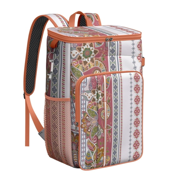 Colorful Geometric Insulated Cooler Backpack - Leakproof 20L Soft Cooler Bag with Padded Straps, Ideal for Hiking, Picnics & Travel