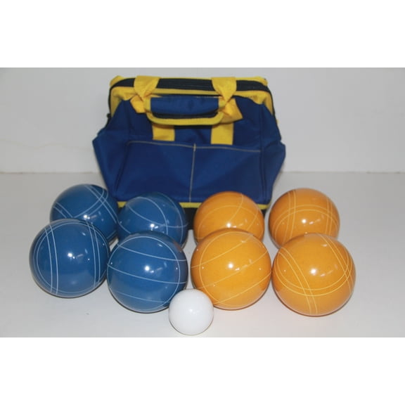 Italian/American Made, 110mm EPCO Bocce Set - Rustic Yellow/Blue Balls and Blue/Yellow Bag