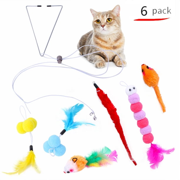 Juguetes para Juguetes para 6PCS Saltar Ejercicio Juguete interactivo, puerta reemplazable Cuerda elástica gato Teaser Colco Juguetes para gatos con puerta colgante
