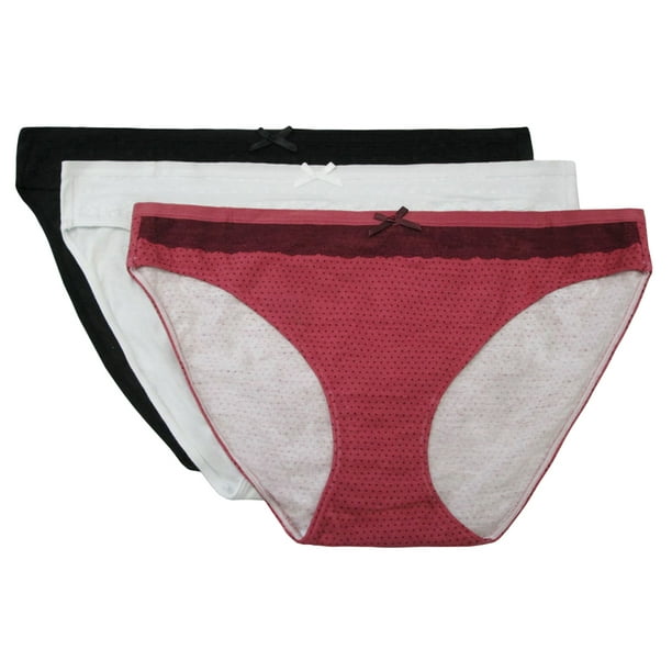 St Eve Ladies Intimates - 3 Pack Cotton Bikini Panties W/ Lace Detail ...