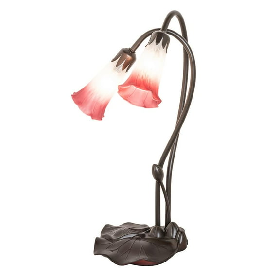 Meyda Lighting 16" High Pink/White Tiffany Pond Lily 2 Light Accent Lamp