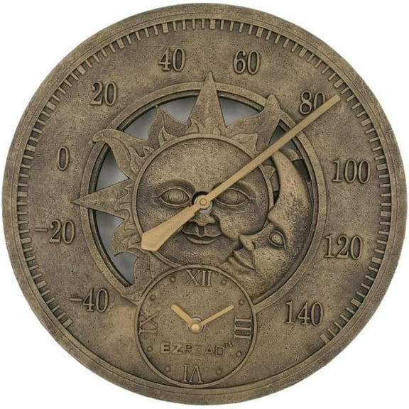 Headwind Consumer Products 850-0051 Fahrenheit Thermometer/Clock with Sun and Moon 12"