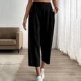 thumbnail image 5 of Miluxas Womens Comfortable Lightweight Wide Leg Trousers Pull on Elastic Waist Cropped Pants with Pockets for Business Casual Black, 5 of 8