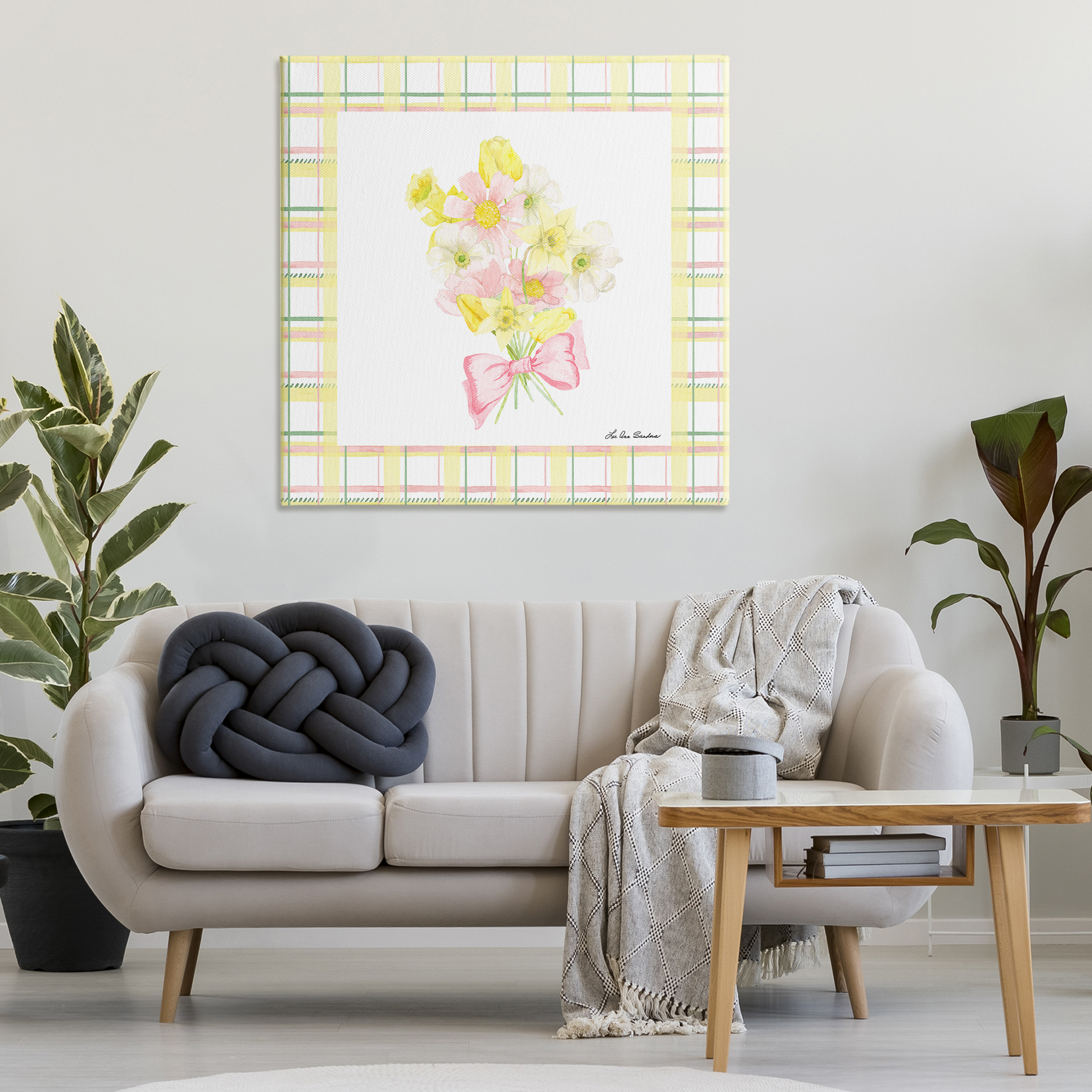 Spring Daffodils on Plaid Canvas Wall Art, design by Lee Ann Sanders
