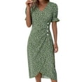 thumbnail image 1 of Zmoon Women's Button V-Neck Puff Sleeve Irregular Hem Dress, 1 of 8
