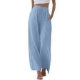 thumbnail image 1 of Pantalones palazzo de lino para mujer: cintura alta, cordón, pernera ancha, playa/casual, tallas S-XXXL, 1 of 5