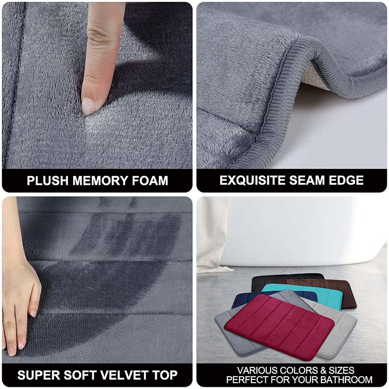 ZOUYUE Memory Foam Bath Mat Rug, 24" x 16", Ultra Soft and Non-Slip Bathroom Rugs, Water Absorbent and Machine Washable Bath Rug for Bathroom, Shower, and Tub, Dark Grey