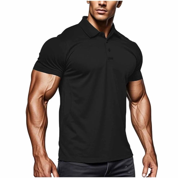 Avirosel Men's Casual Breathable Mesh Lapel Short Sleeve Tactical Polo Shirt for Outdoor Golf Sports Black