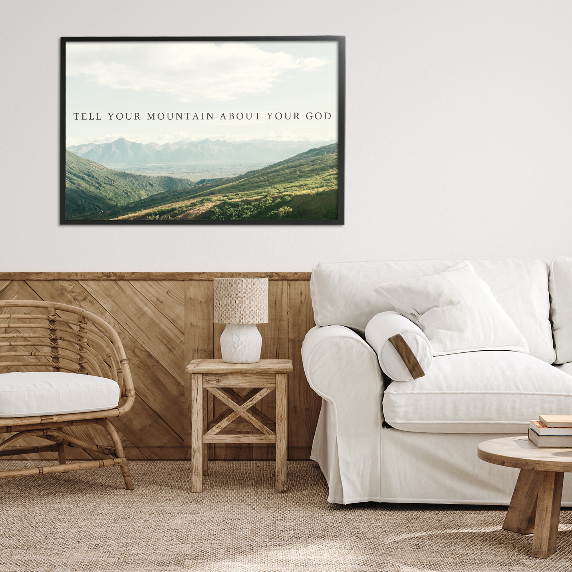 Stupell Industries Tell Your Mountain About God Black Framed Giclee Art, design by Kali Wilson