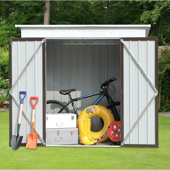 Storage Shed 6FT X 4FT, Outdoor Shed Garden Storage Shed Metal with Lockable Doors and Foundation Frame, Bike Shed for Patio Lawn Backyard Trash Cans