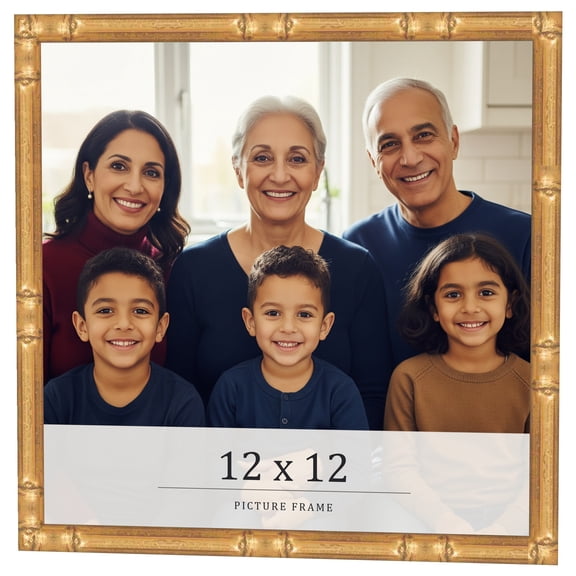 12x12 Frame Gold Bamboo Solid Wood Picture Frame | 0.75 Inch Moulding Width | Interior Frame Depth