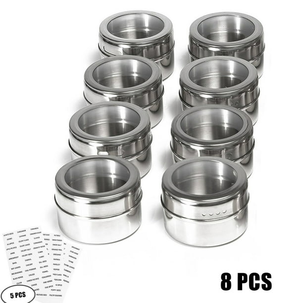 8pcs Clear Lid Spice Jar Set Stainless Steel Spice Sauce