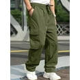 thumbnail image 2 of xiaxaixu Men's Loose Cargo Long Pants, Solid Color Drawstring Waist Straight Leg Trousers Casual Work Pants with Pockets, 2 of 8
