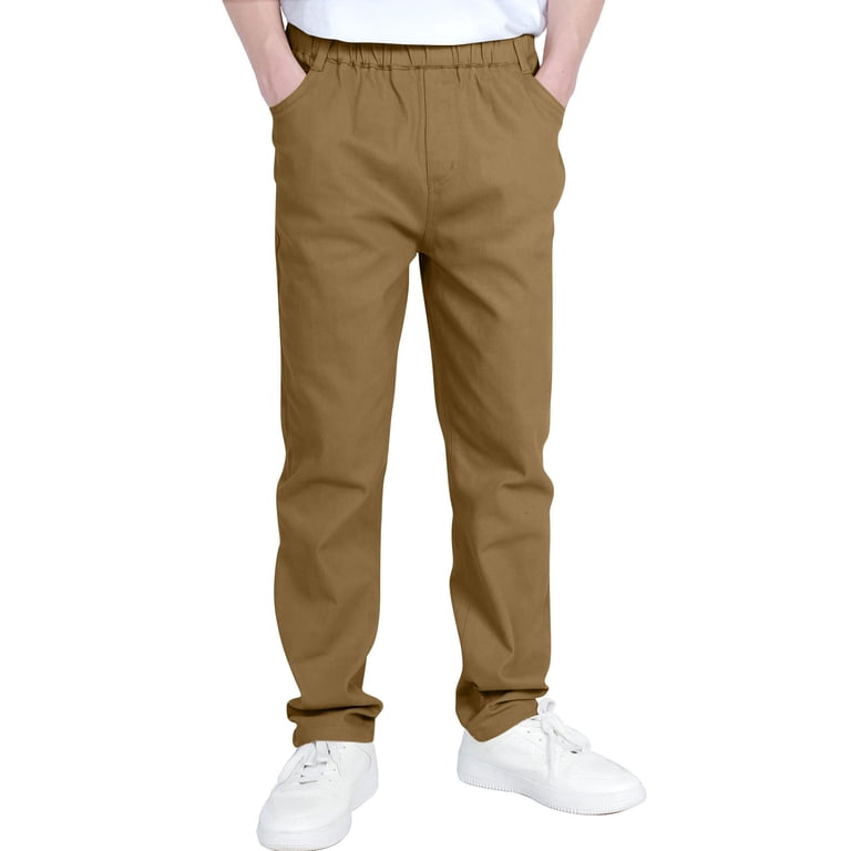 boys brown dress pants dazeni Slim Fit School Uniform Pants for Boys Elastic Waist Trousers with Pockets Size:S - M | in stock No Boundaries Ribbed Tank INV-JP-SO000446747 day movement Multiple pockets