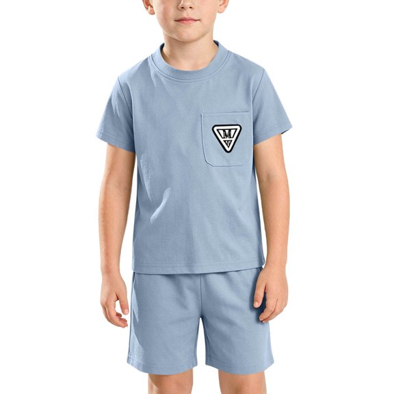 WRKEKC Kids Summer Outfits Printed Round Neck Short Sleeve T Shirt and Casual Shorts Sport Set for 0-9 Years