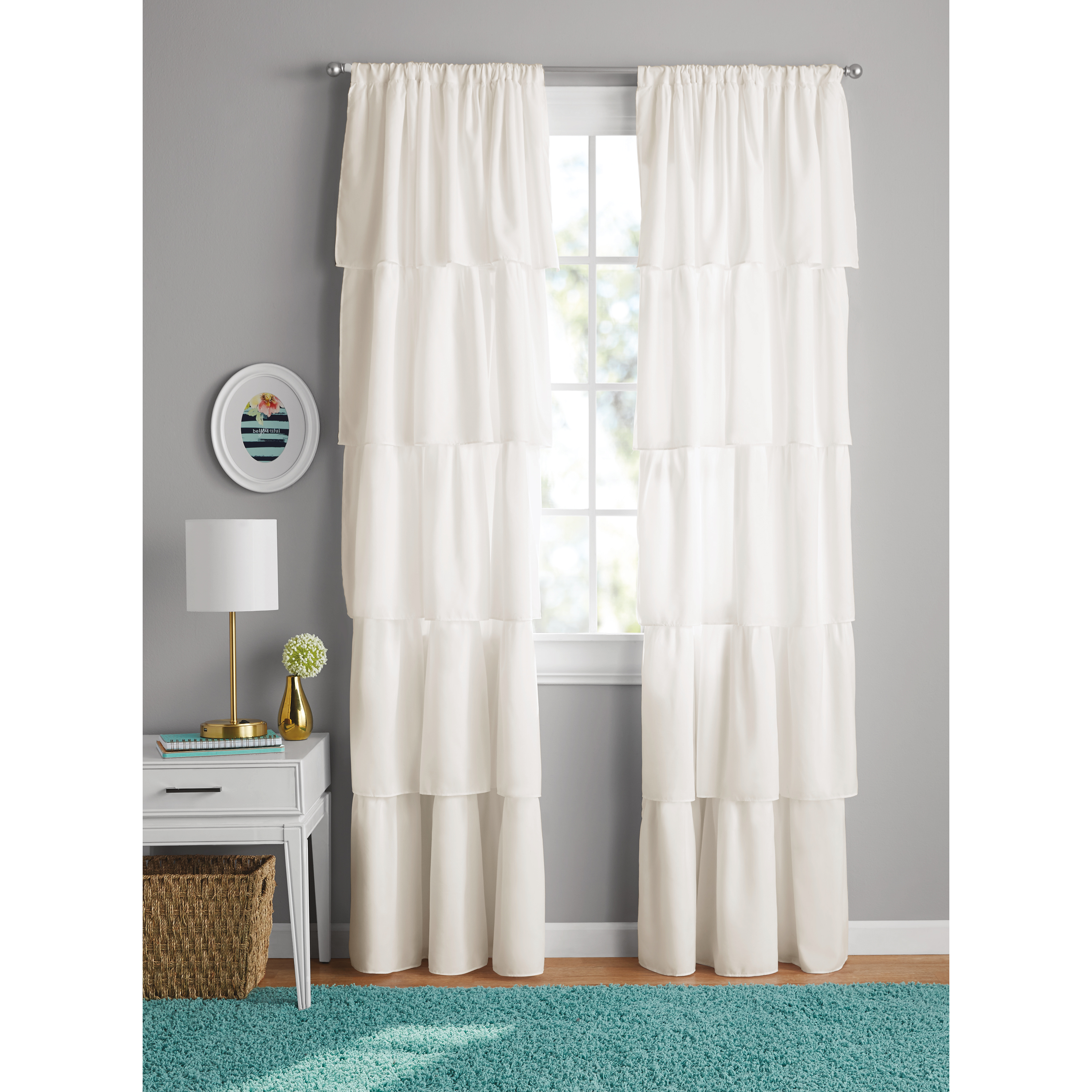 Window Treatments Cream 60x63 Inch Ruffled Curtains For Kids Room