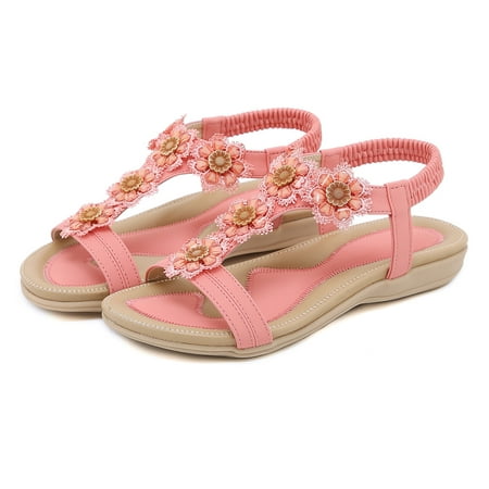 

Cathalem Very G Sandals for Women Summer Fashion Women Casual Open Toe Flat Rhinestone Flowers High Heel Sandals for Women Size 9 Pink 7