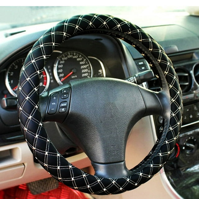 Funda universal para volante de coche | 38 cm de diámetro, agarre antideslizante | Piel sintética con textura de fibra de carbono | Mayor control y comodidad en todas las estaciones