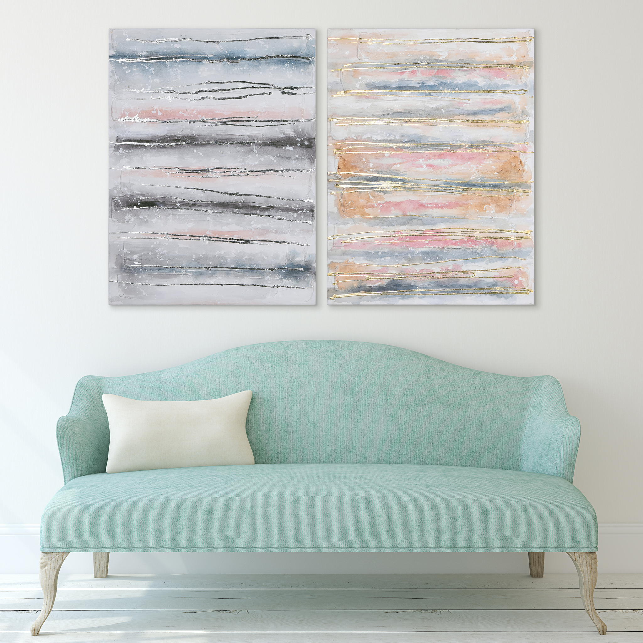 Empire Art Direct Blue & Golden Roads Textured Metallic Hand Painted Wall Art, 30" x 40" each, Ready to Hang