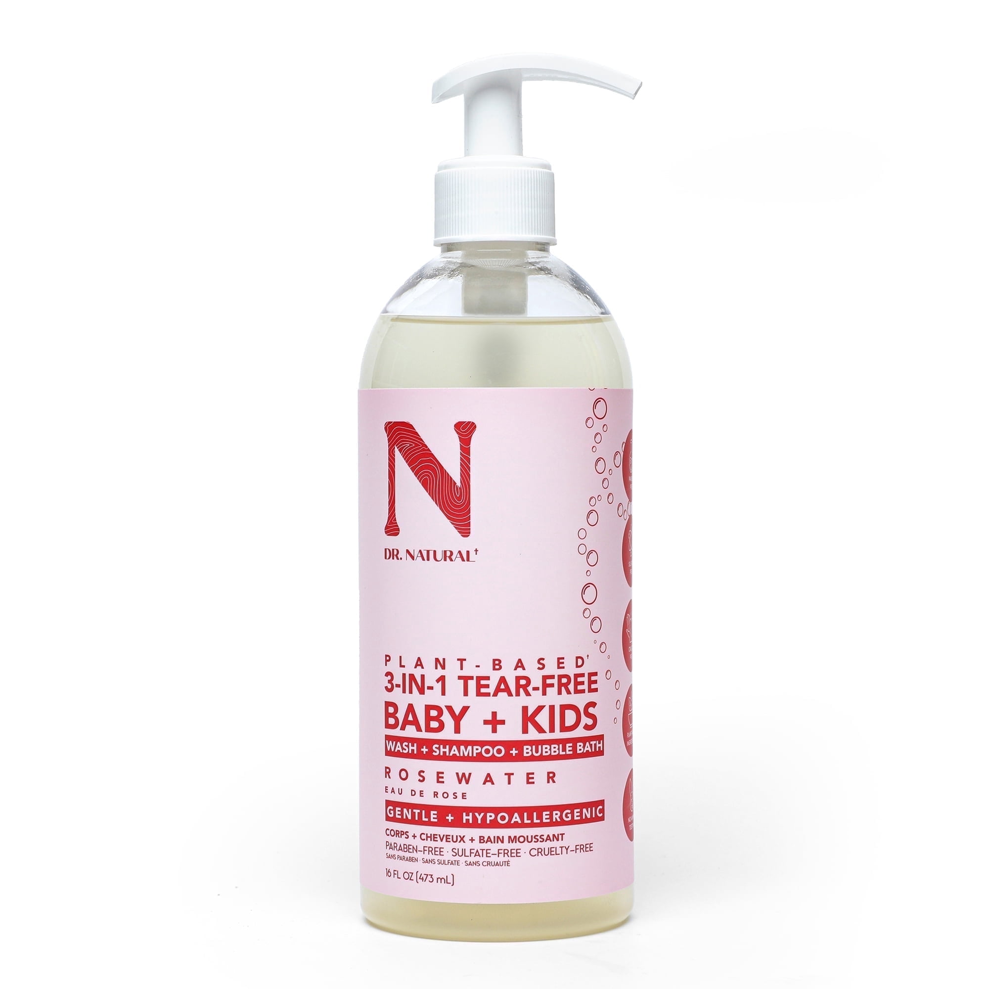 Dr. Natural 3-in-1 Tear-Free Baby Plus Kids Soap, Rosewater, 16 oz