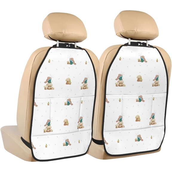 Naloa Rabbit Blowing Dandelions 2Pcs Anti-Kick Back Seat Cover Kick Mat, Car Seat Protector with 3 Storage Pockets