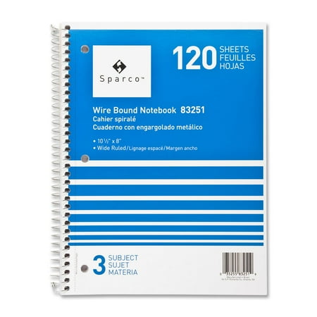 Sparco Quality Wirebound 3-Subject Notebook, Assorted Colors