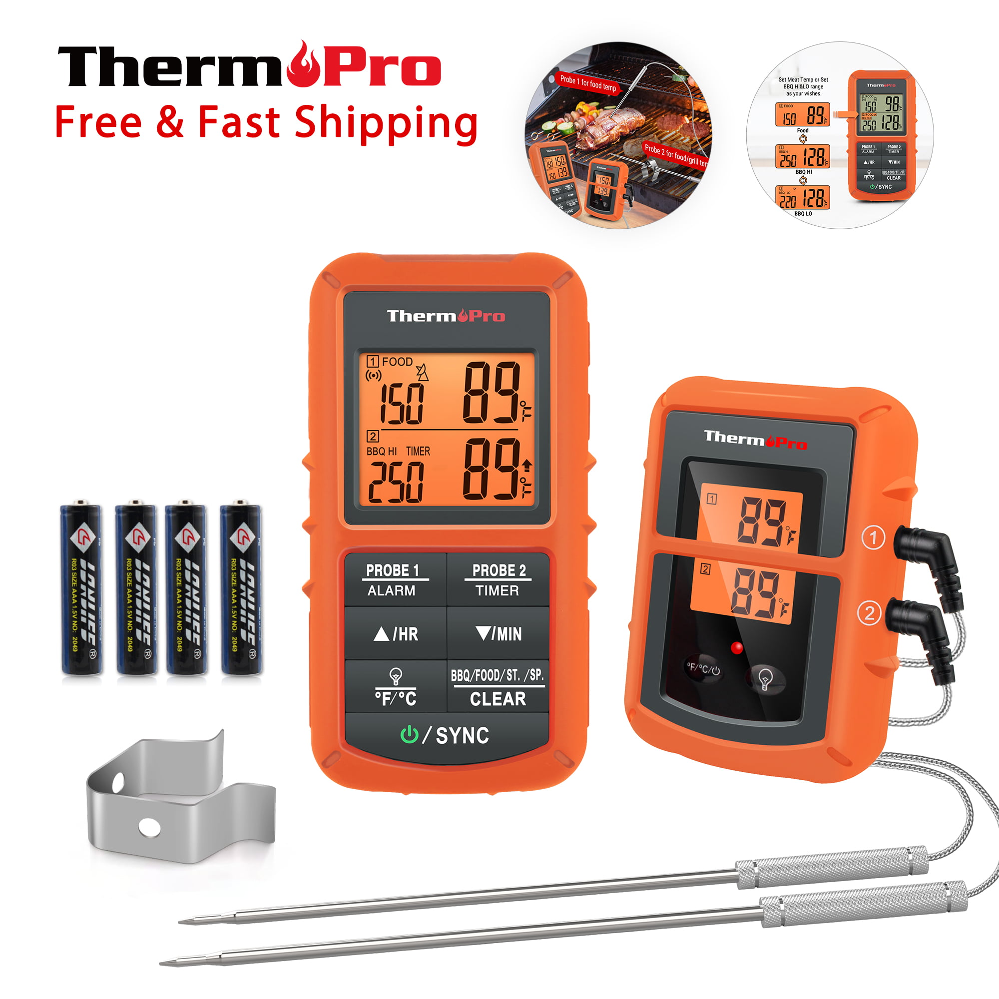 ThermoPro TP810W Wireless Meat Thermometer of 500FT, Dual Probe Meat  Thermometer for Smoker Oven, Grill Thermometer with Dual Probes, Smart  Rechargeable BBQ Thermometer for Cooking Turkey Fish Beef 