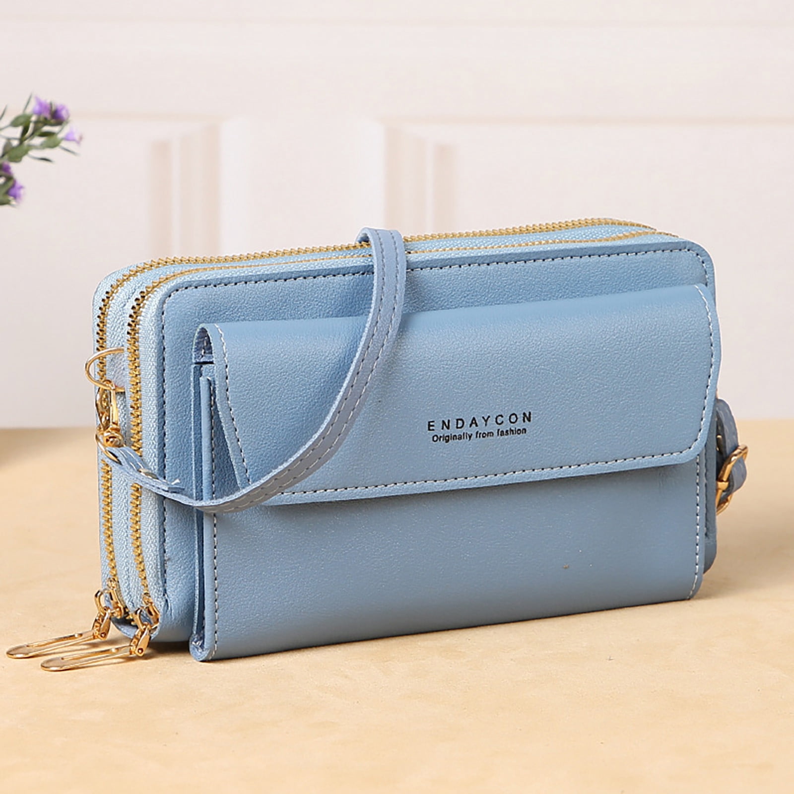 Mepaouo Small Crossbody Bag for Women Trendy Cell Phone Phone Wallet Purse with Double Zippers(Blue)
