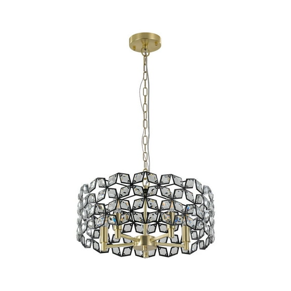 19" Geometric Crystal Pendant Chandelier, Modern 5-Light Round Ceiling Fixture in Black Gold for Dining Room, Kitchen, or Living Room (Bulbs Not Included)